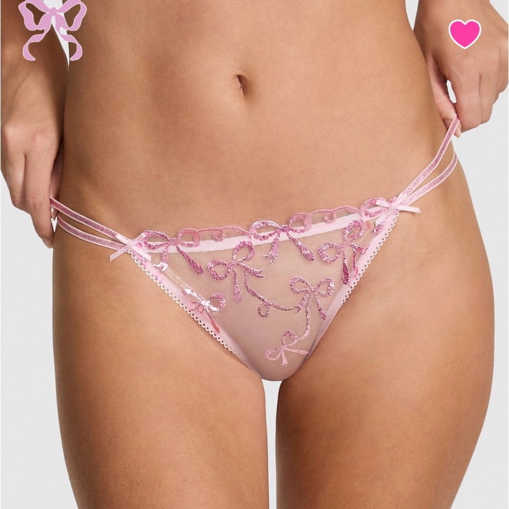 PINK X LoveShackFancy XL pink shimmery bows thong panties